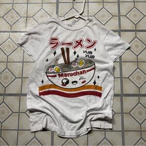 White and Red Short Sleeve Tee with Ramen Graphic